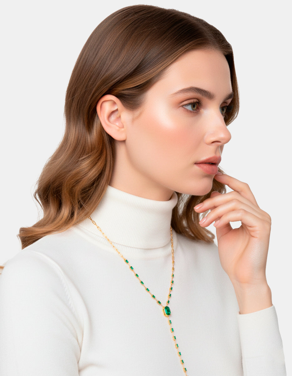 Luxury Color 22k gold-plated emerald bombay necklace