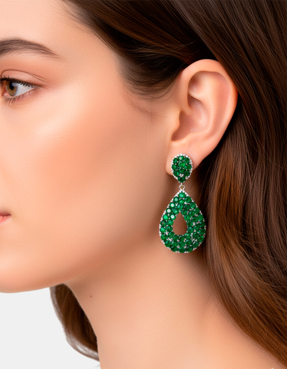 Luxury Color 22k gold-plated emerald bombay gems earrings
