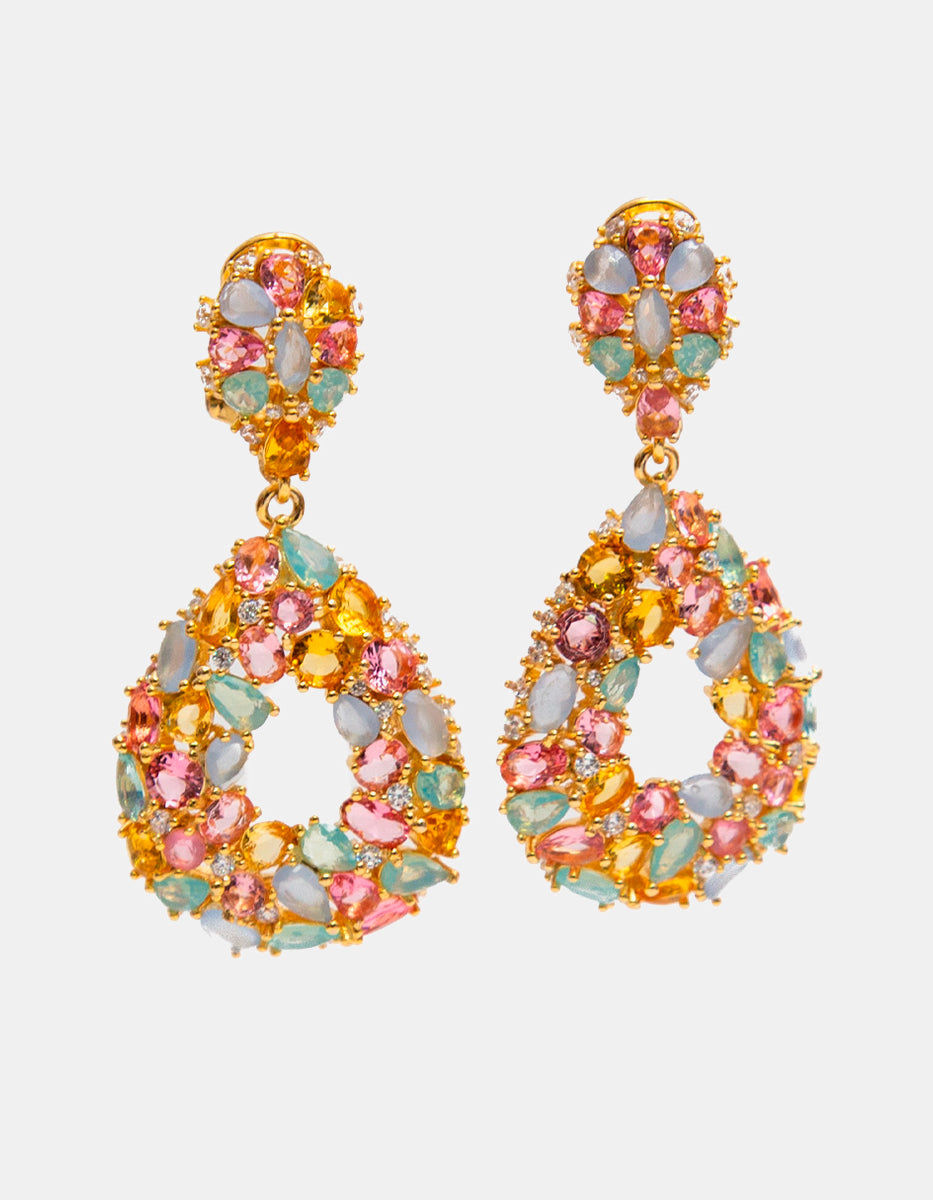 Luxury Color 22k gold-plated color gems earrings