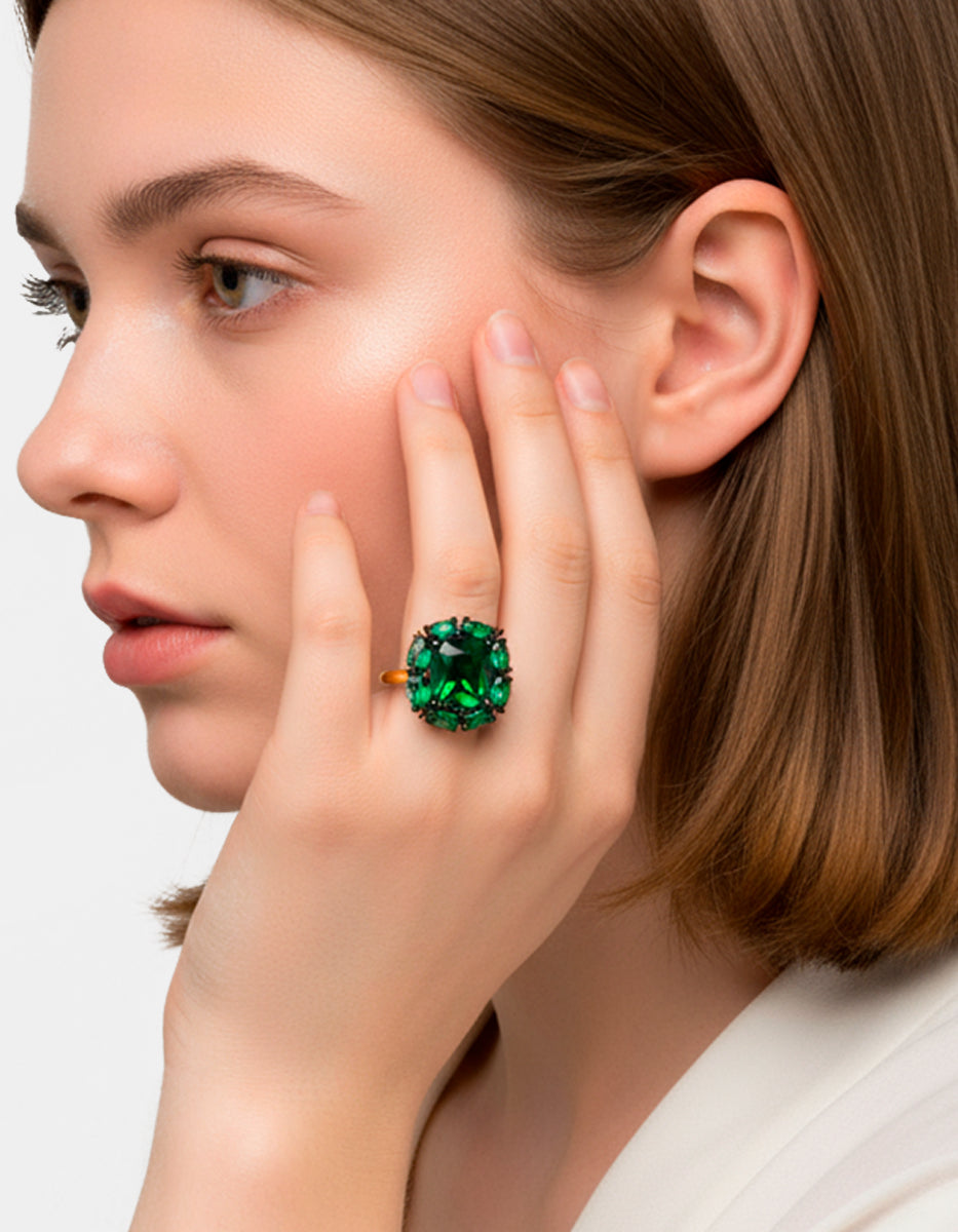 Luxury Color 22k gold-plated emerald bomaby gems ring
