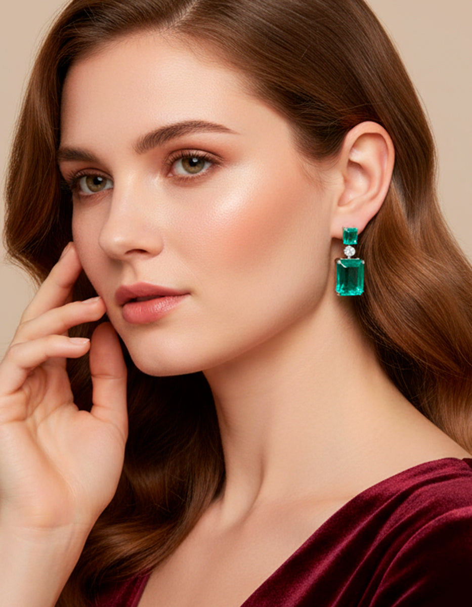 Paradise Bird paraiba gem with rhodium-plated earrings