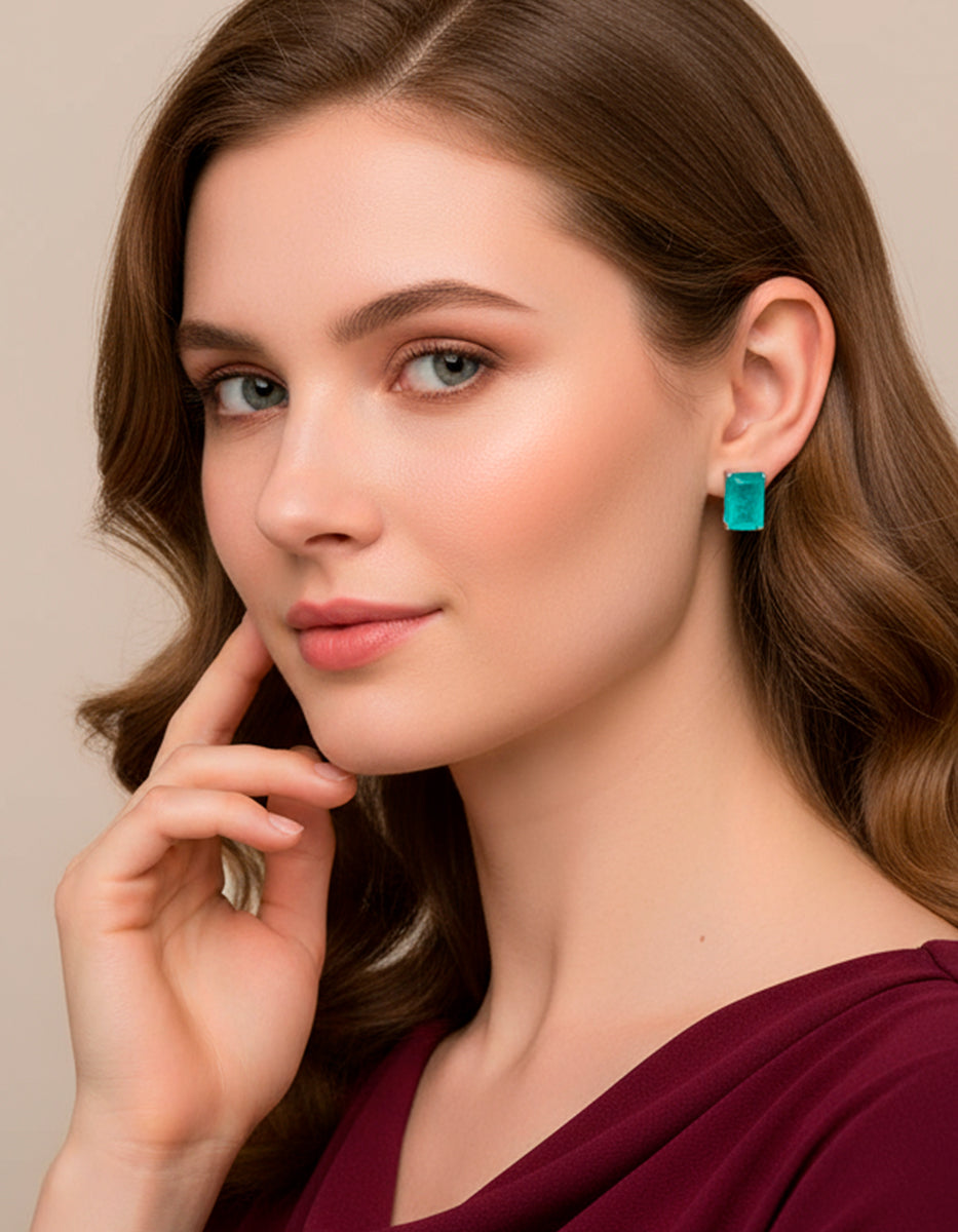 Paradise Bird paraiba gem with rhodium-plated earrings