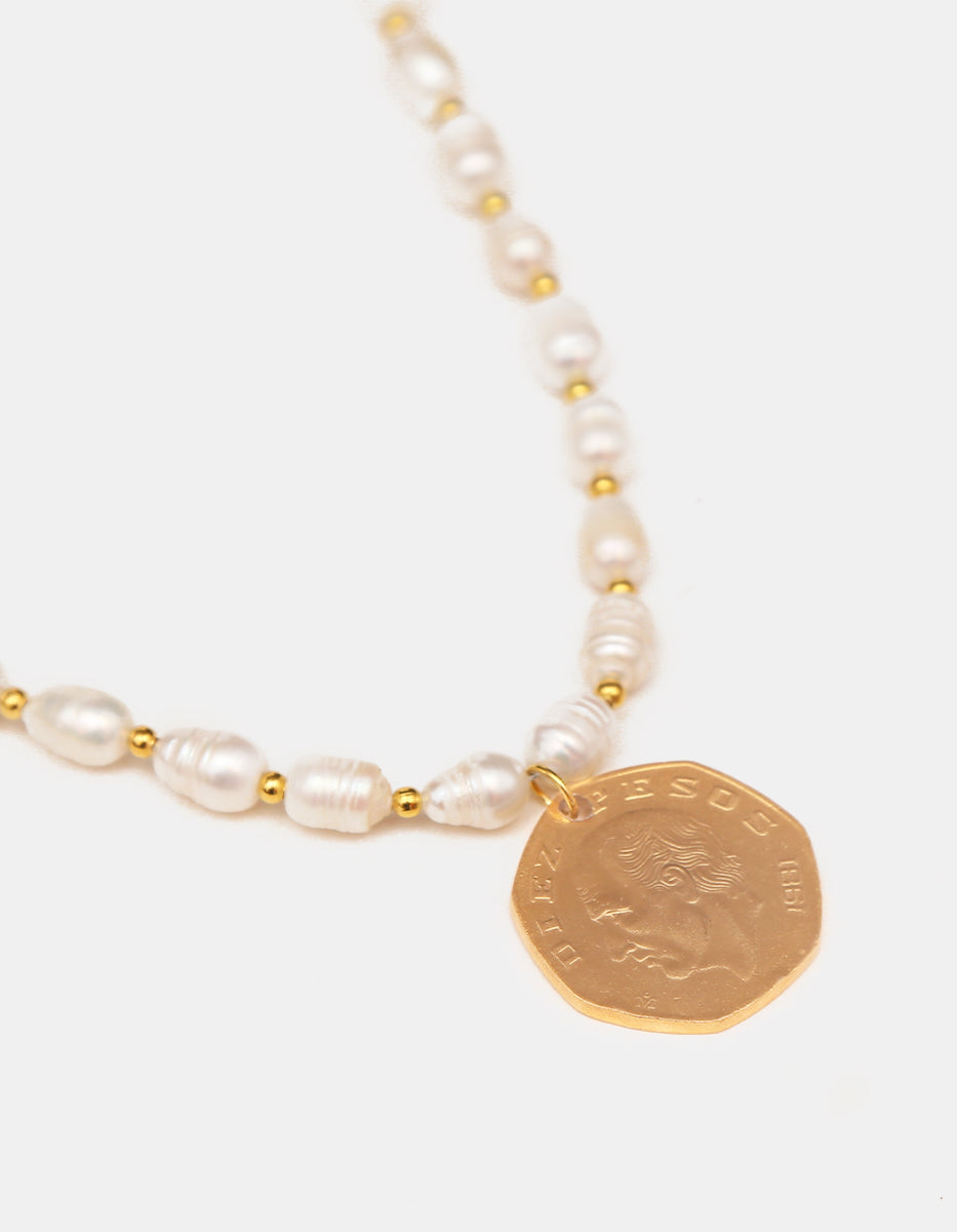 Memories Interspersed Natural Pearl & Authentic Coin Necklace