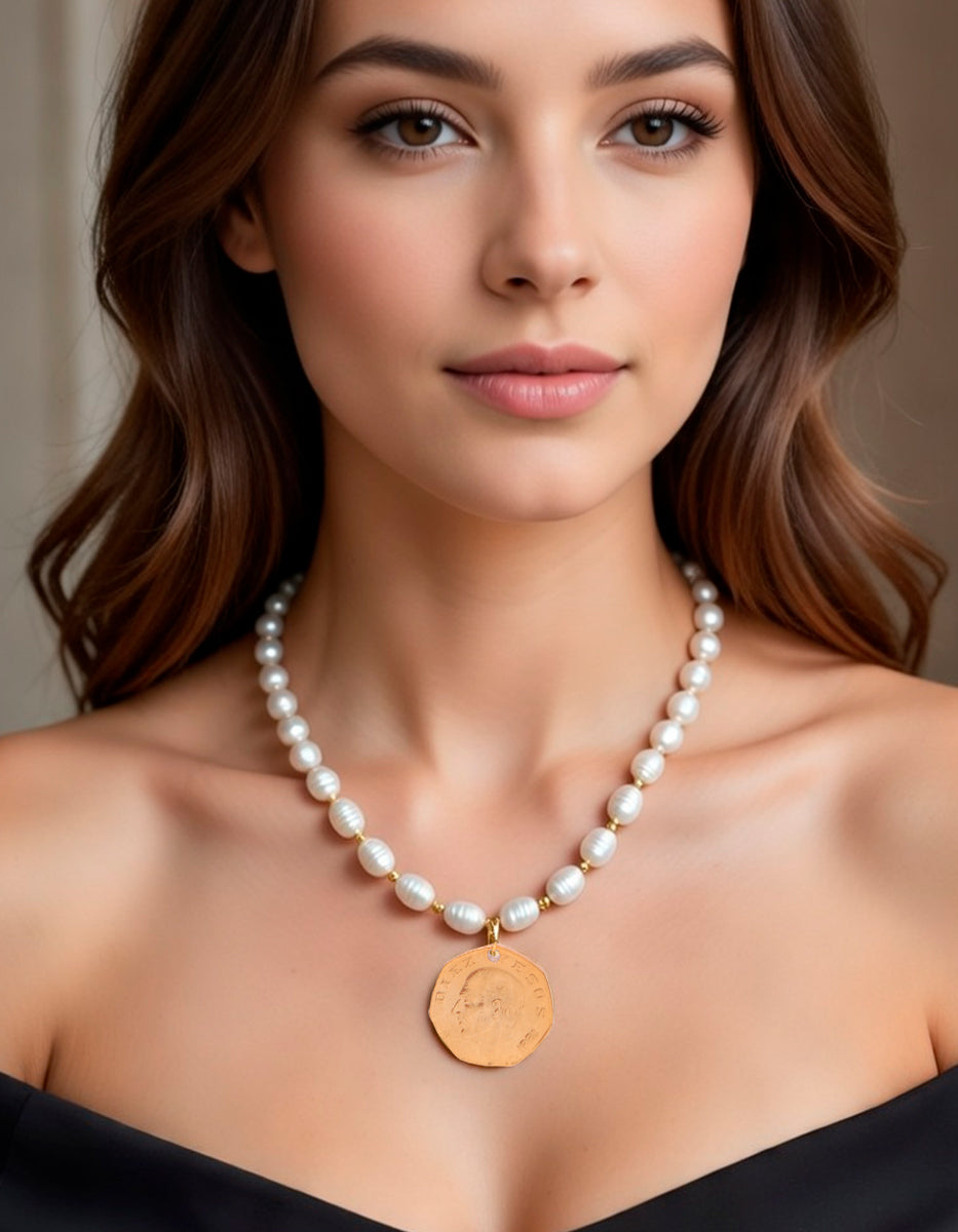 Memories Interspersed Natural Pearl & Authentic Coin Necklace