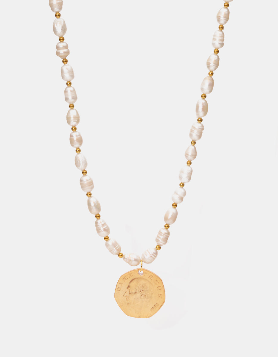 Memories Interspersed Natural Pearl & Authentic Coin Necklace