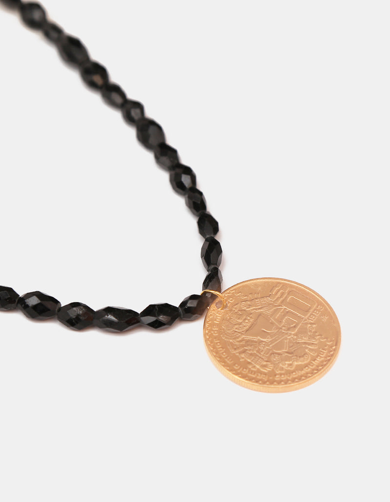 Memories Natural Black Agate & Vintage Coin 22k Gold-Plated Necklace