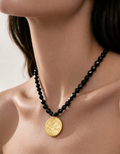 Memories Natural Black Agate & Vintage Coin 22k Gold-Plated Necklace