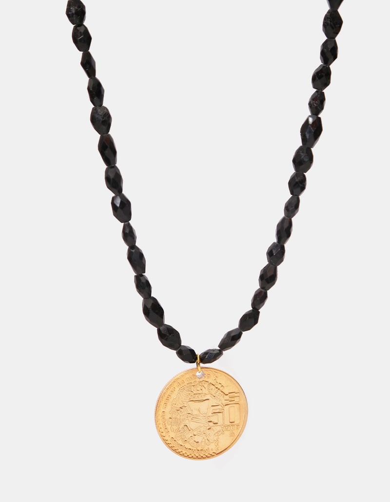 Memories Natural Black Agate & Vintage Coin 22k Gold-Plated Necklace