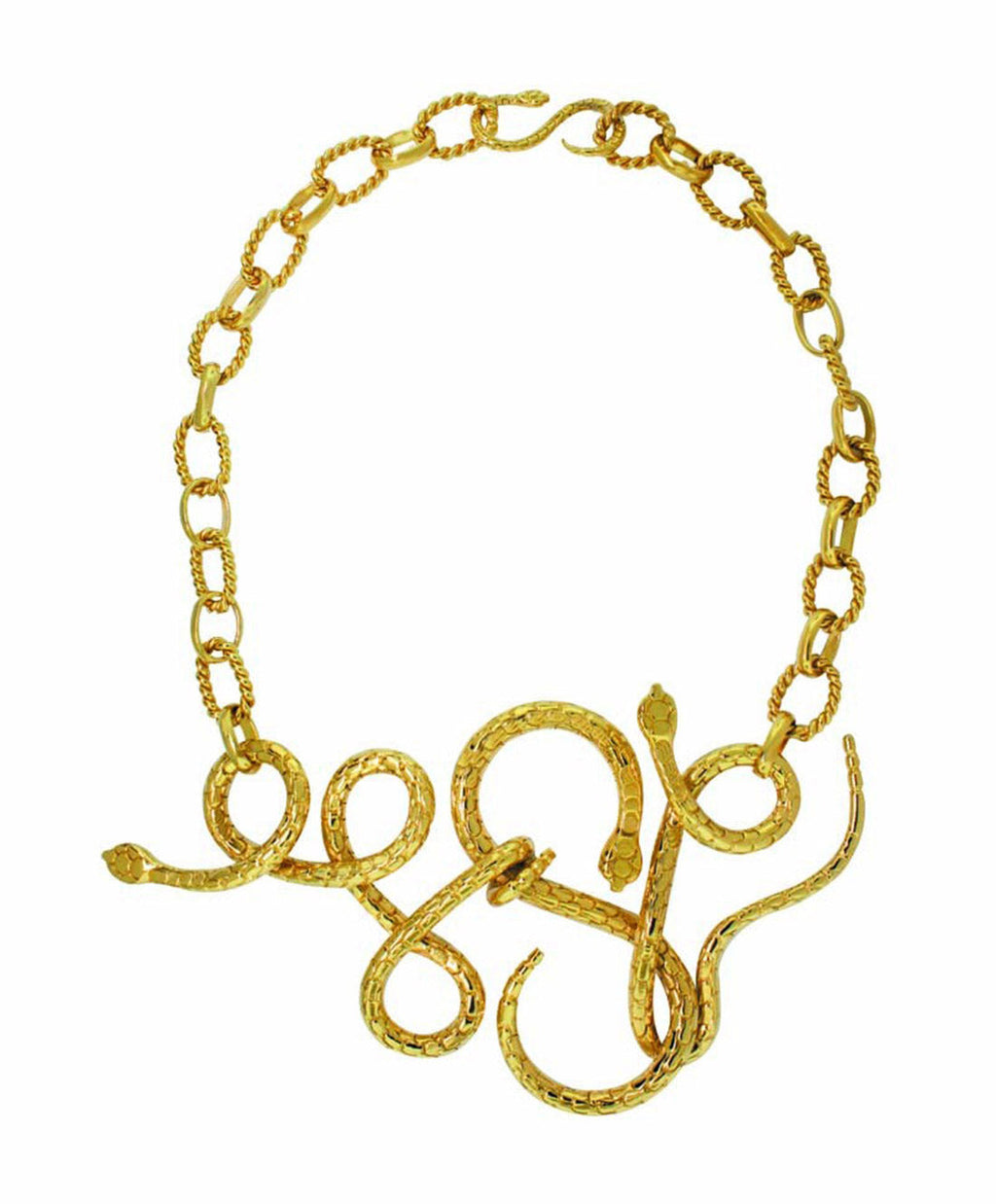 Poison gold-plated hammered snake necklace