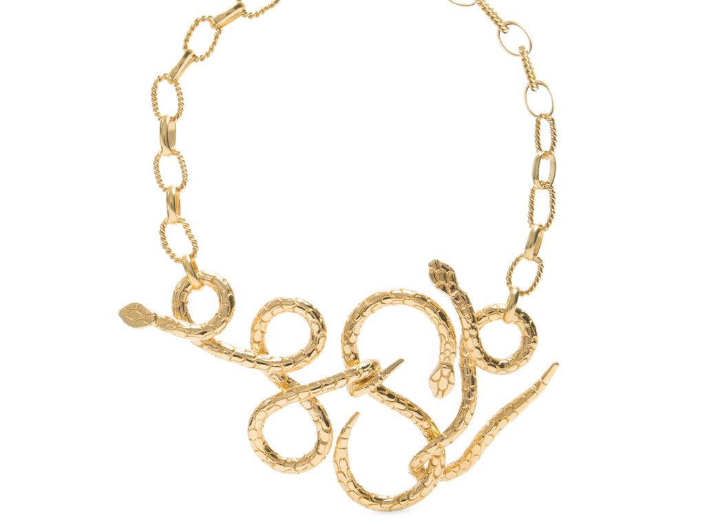 Poison gold-plated hammered snake necklace