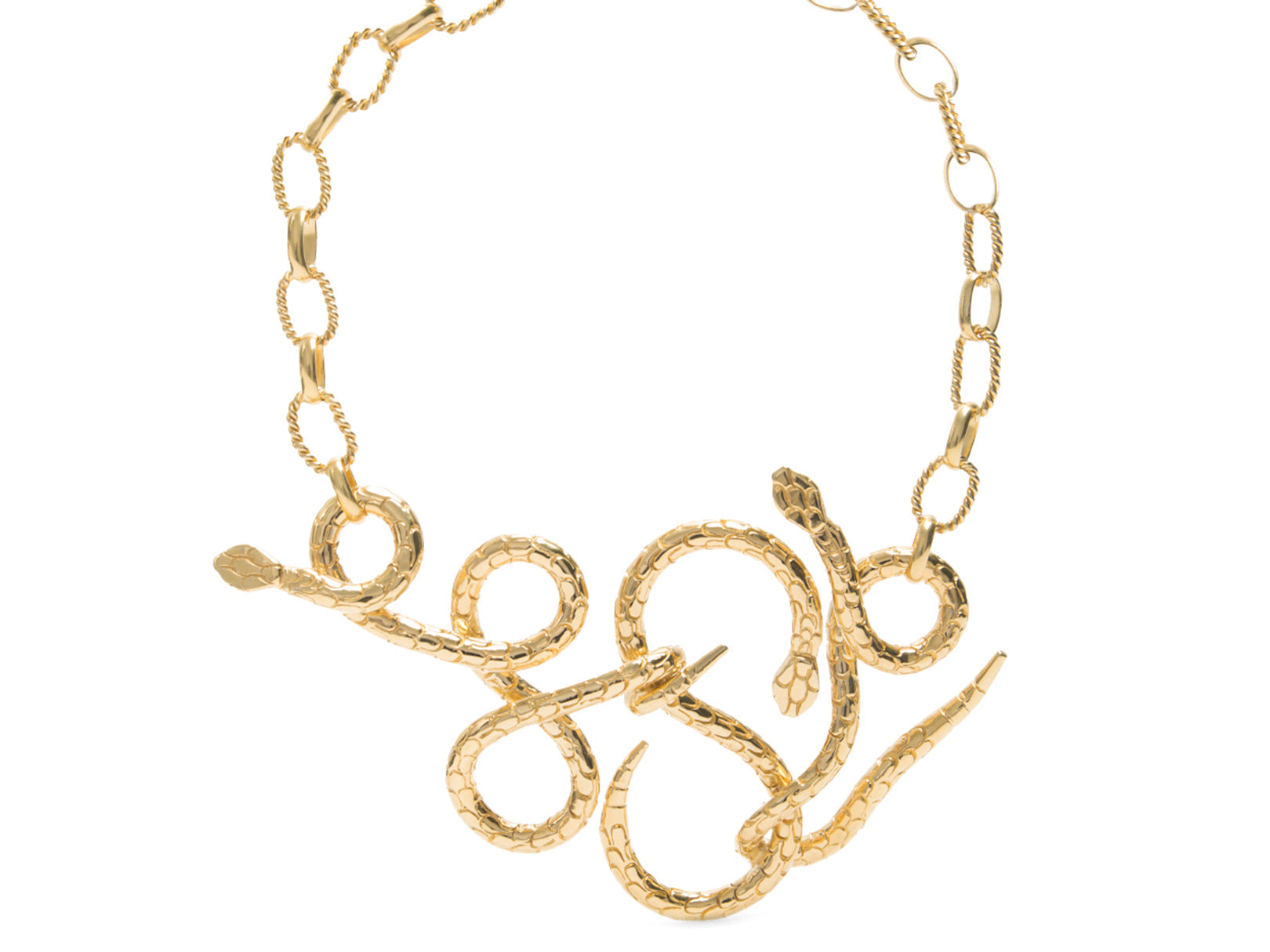 Poison gold-plated hammered snake necklace