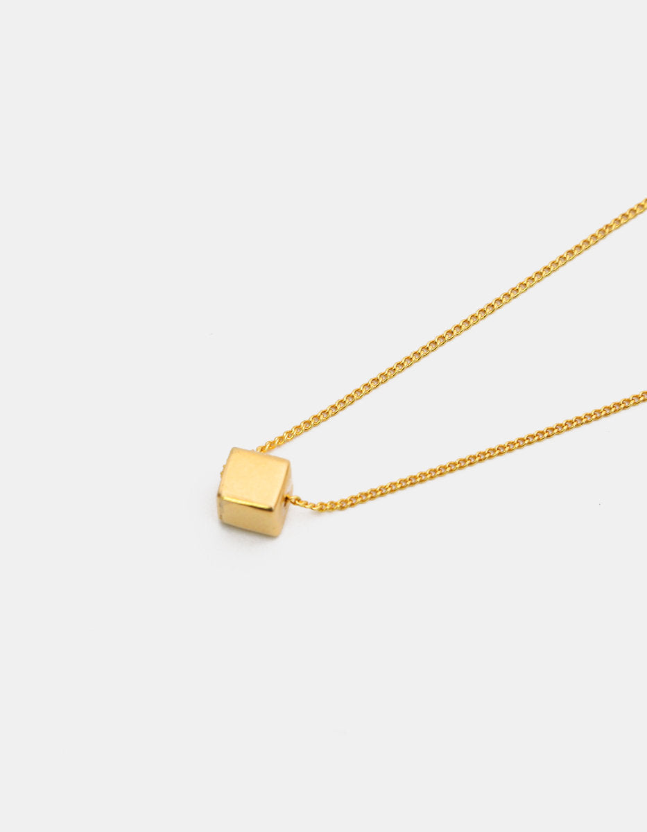 Mexican Geometry gold-plated cube necklace