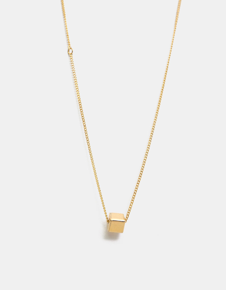 Mexican Geometry gold-plated cube necklace