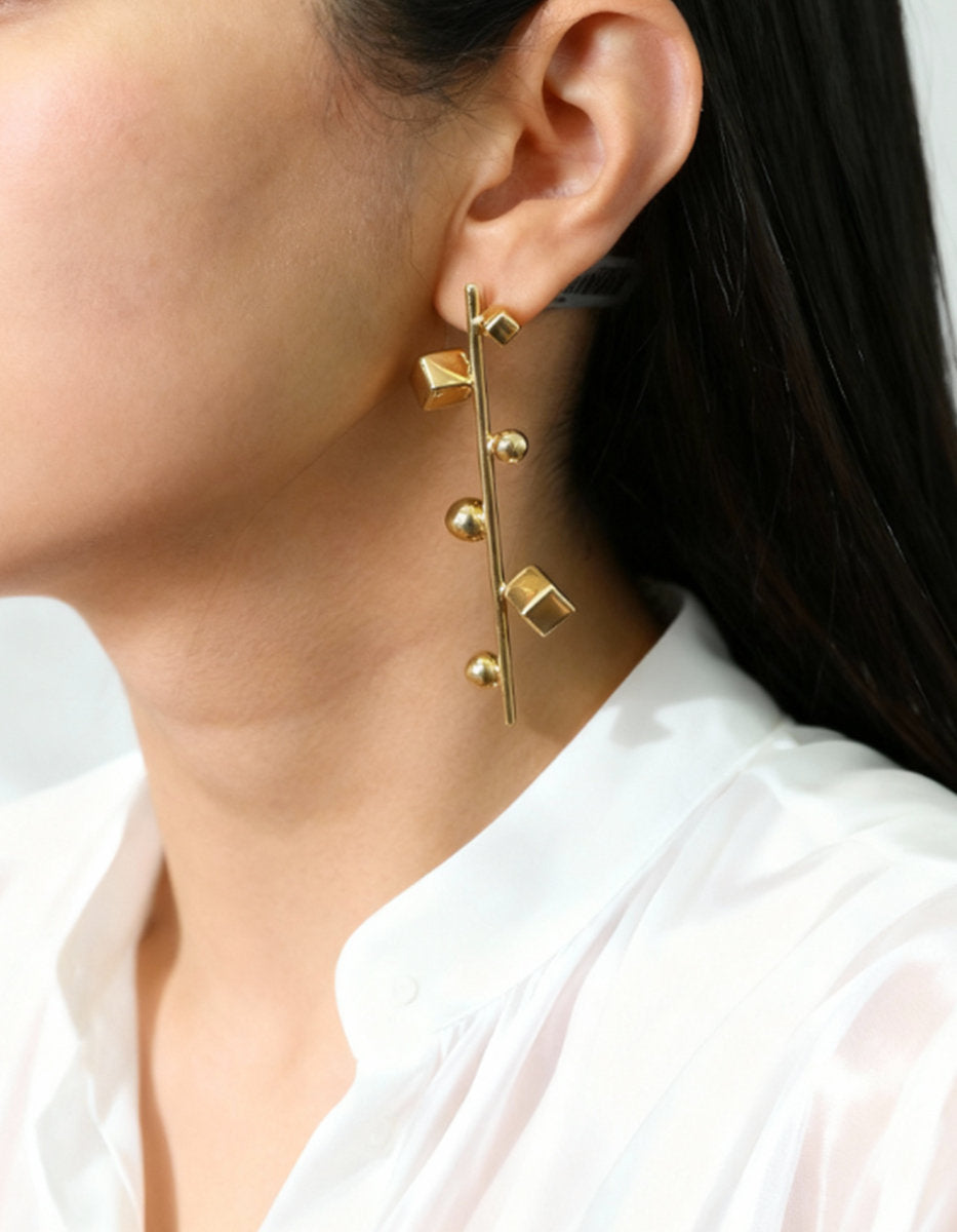 Mexican Geometry gold-plated asymmetric earrings
