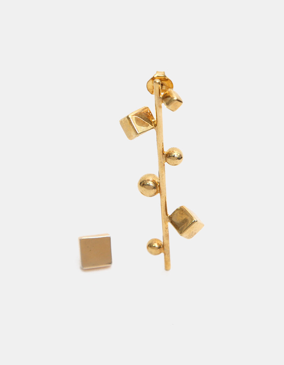 Mexican Geometry gold-plated asymmetric earrings