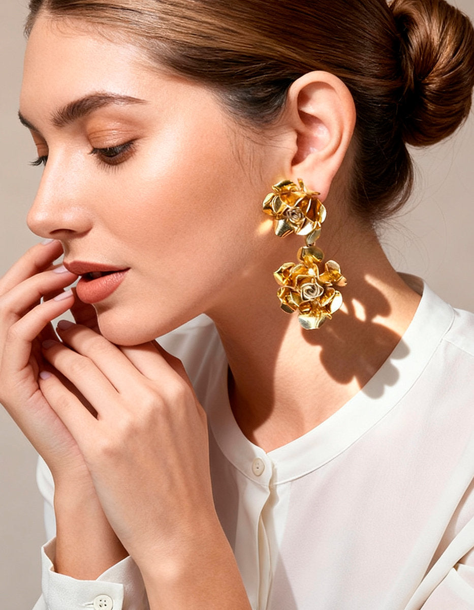 Eden gold-plated roses earrings