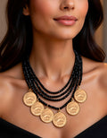 Memories 7-Strand Black Austrian Crystal & 6 Authentic Coins Necklace