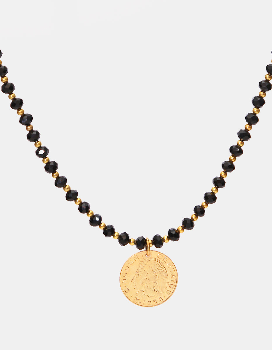 Memories Faceted Black Agates & Authentic Coin Necklace
