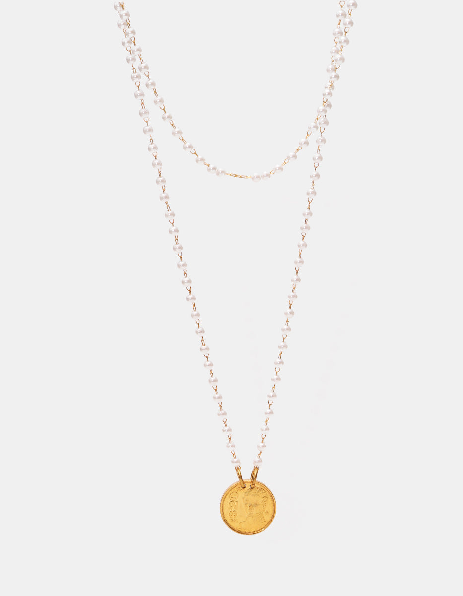 Memories Hand-Set Mabe Pearl & Authentic Coin Necklace