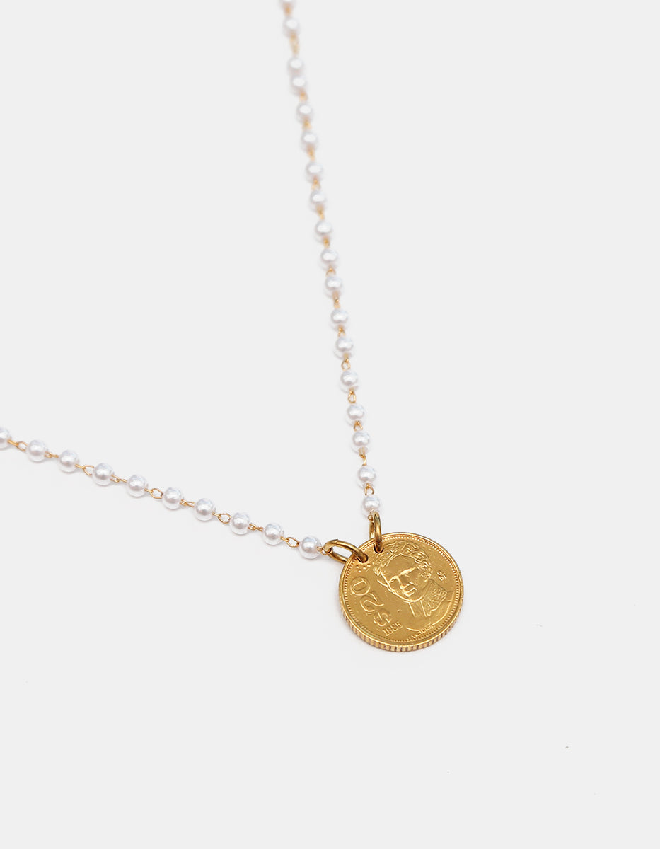 Memories Hand-Set Mabe Pearl & Authentic Coin Necklace