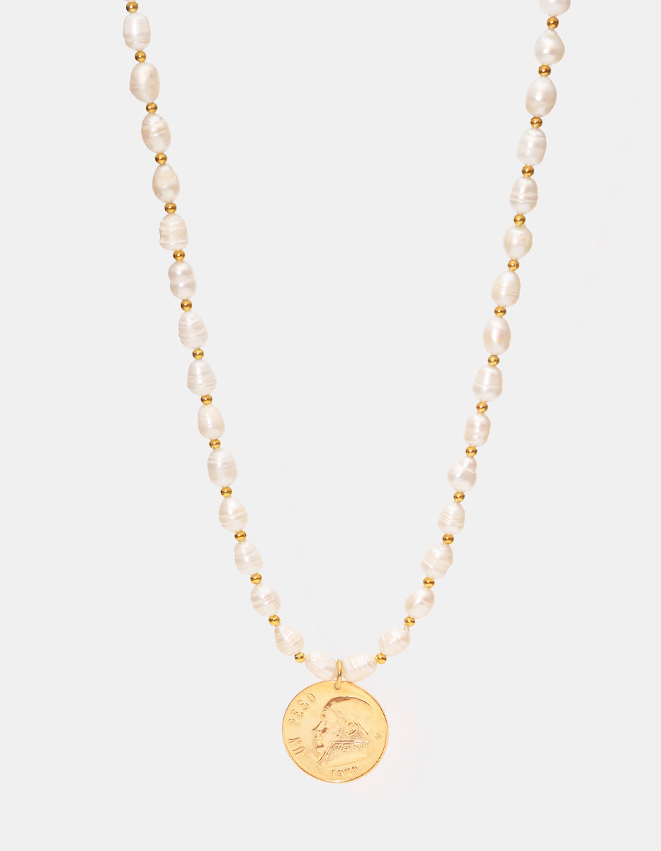 Memories Authentic Coin & Japanese Pearl Necklace