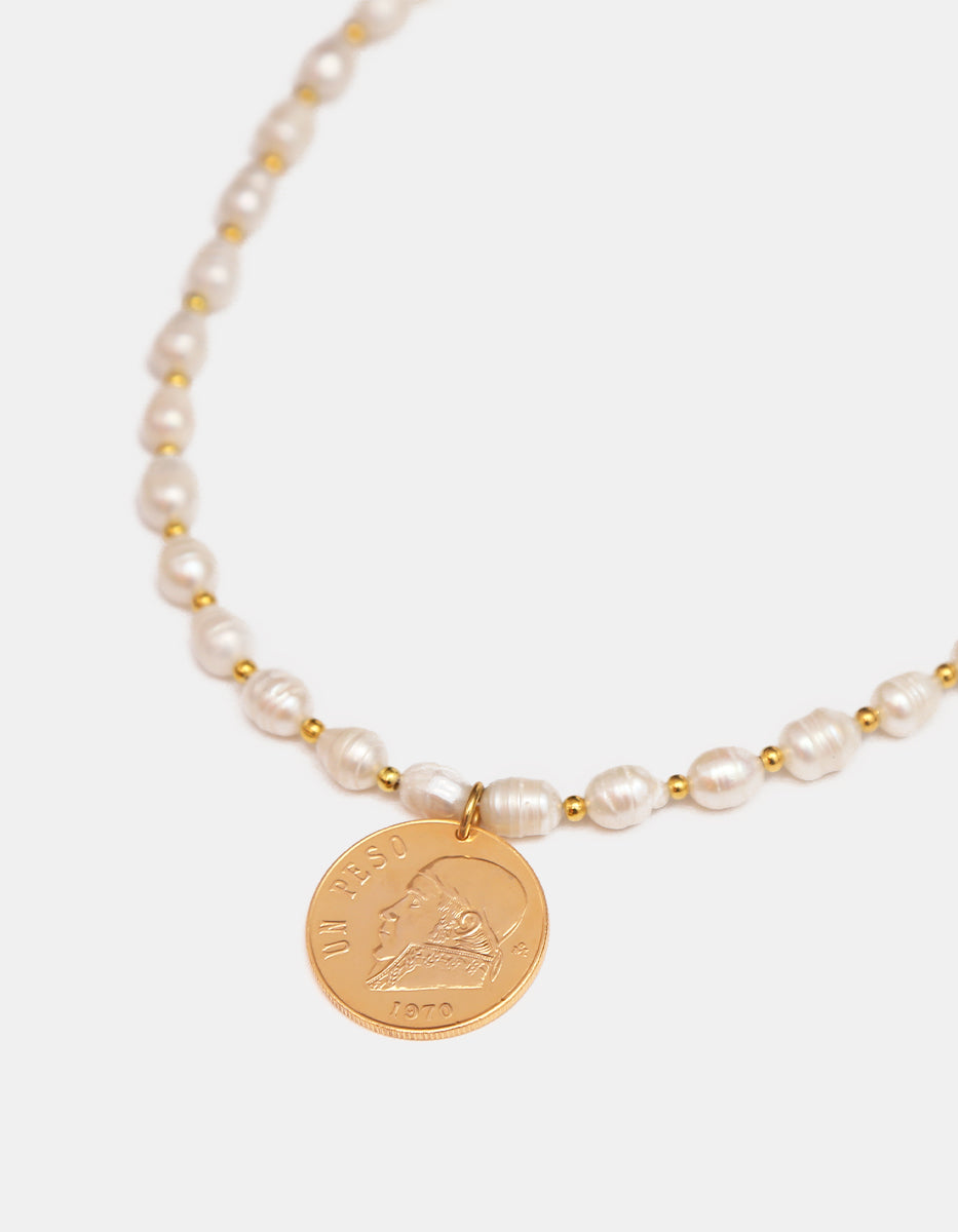 Memories Authentic Coin & Japanese Pearl Necklace