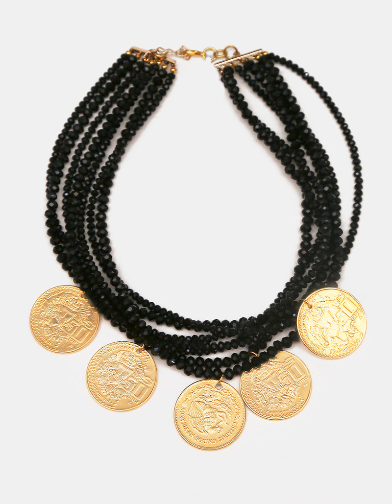 Memories 7-Strand Austrian Crystal & 5-Coin Vintage Necklace