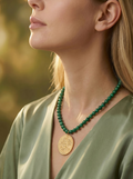 Memories Knotted 8mm Malachite & Vintage Coin Necklace