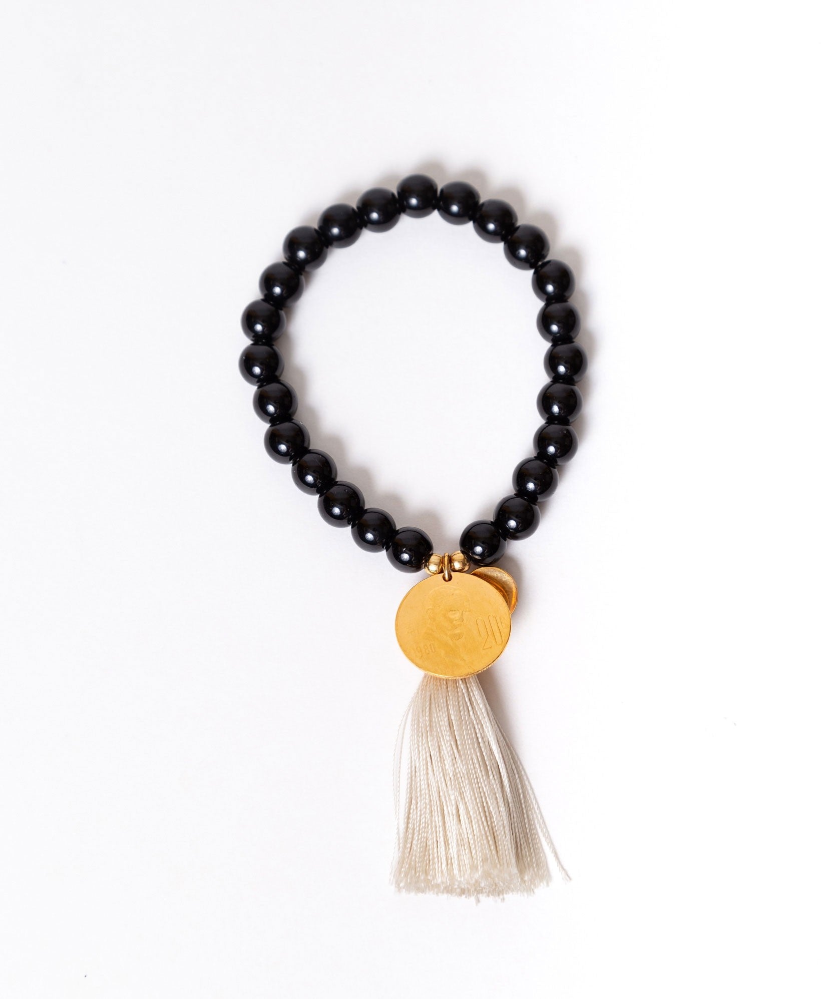 Memories Authentic Coin, Natural Gemstones & Silk Pom-Pom Bracelet
