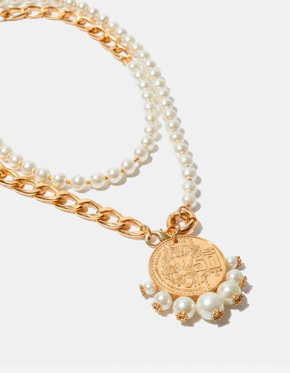 Memories Authentic Coin & Mabe Pearl Necklace