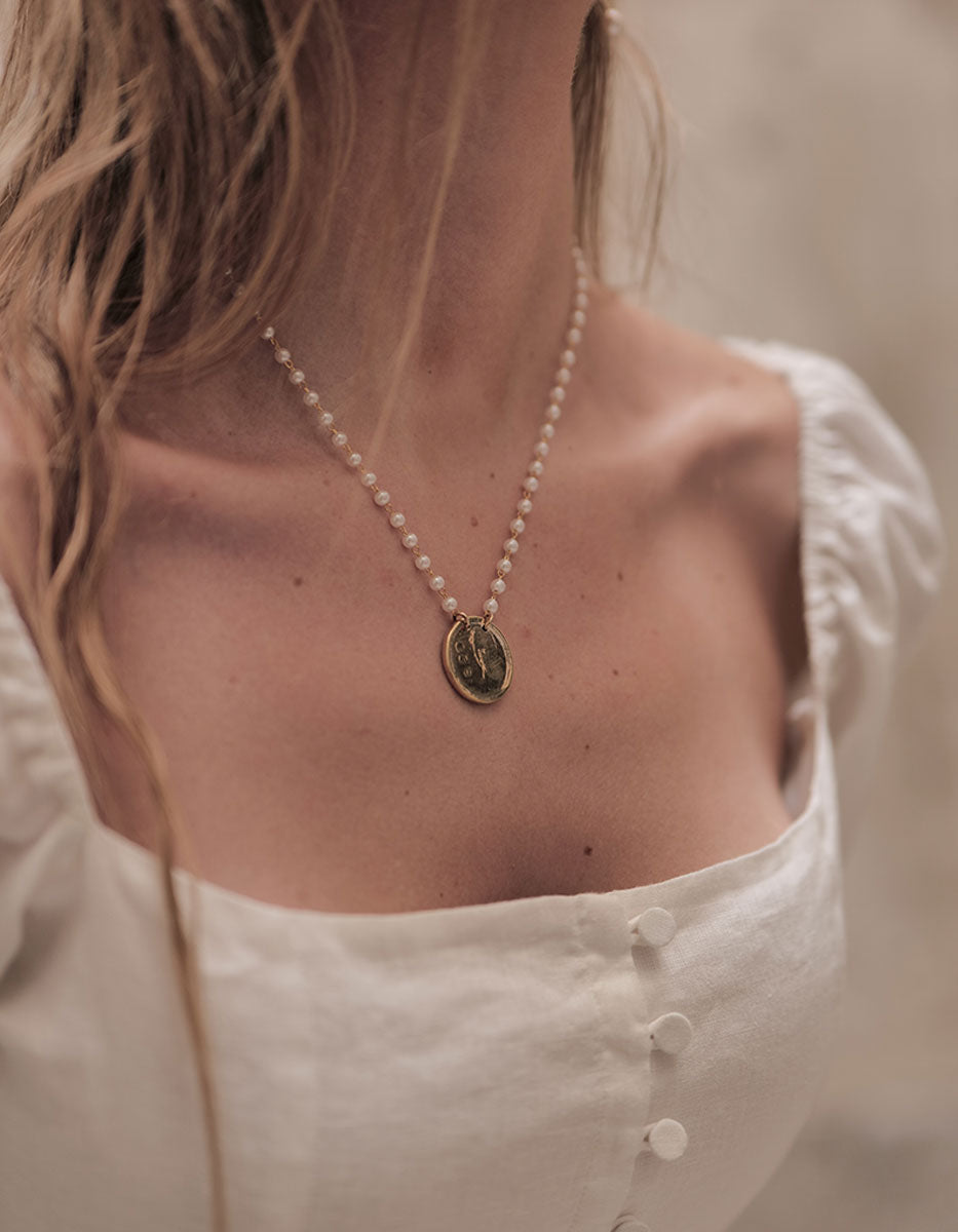 Memories Authentic Coin & Mabe Pearl Necklace