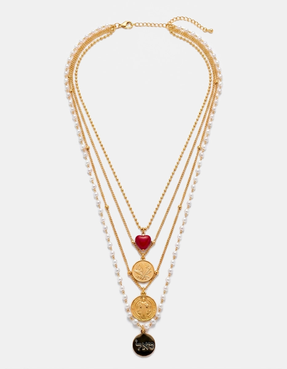 Memories Authentic Coins, Heart Pendant & Mabe Pearls Necklace