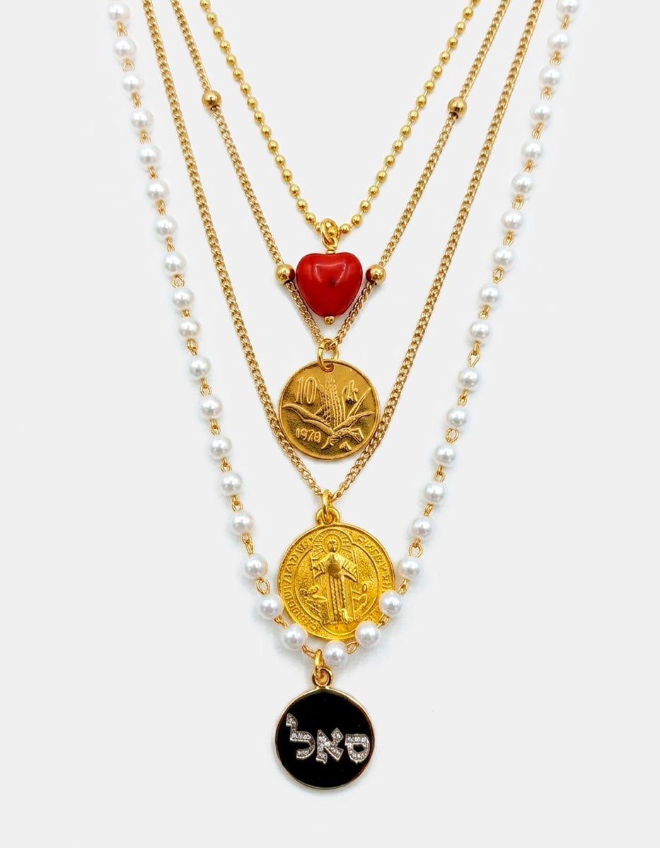 Memories Authentic Coins, Heart Pendant & Mabe Pearls Necklace