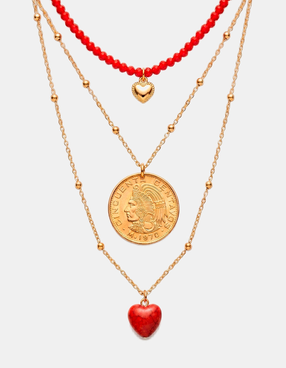 Memories Authentic Coin & Hearts Necklace