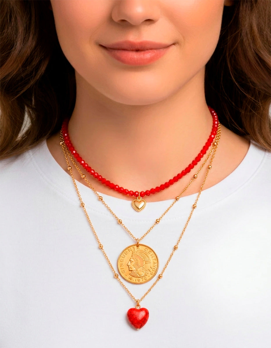 Memories Authentic Coin & Hearts Necklace