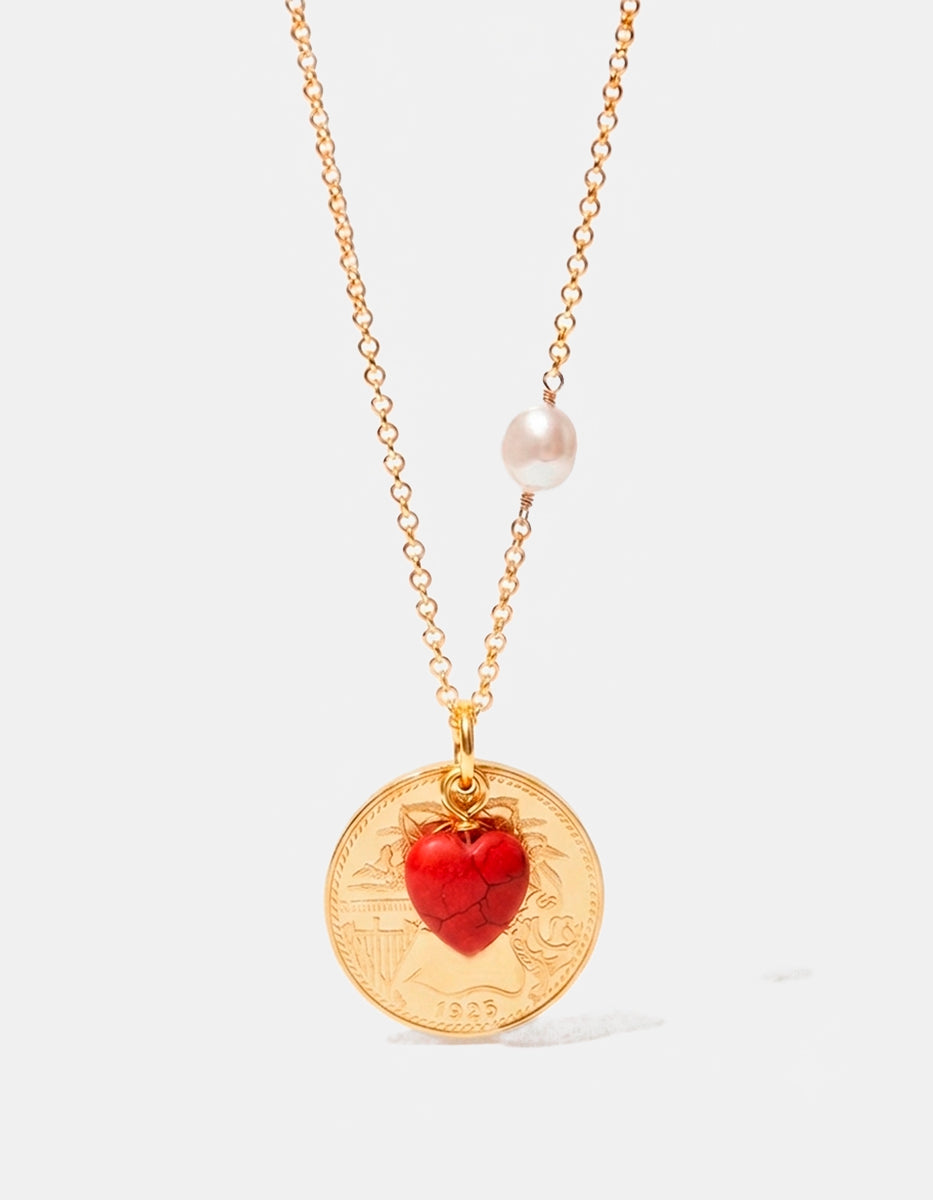 Memories Authentic Coin & Heart Pendant Necklace