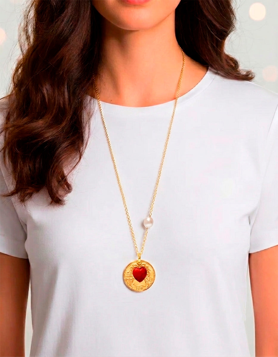 Memories Authentic Coin & Heart Pendant Necklace