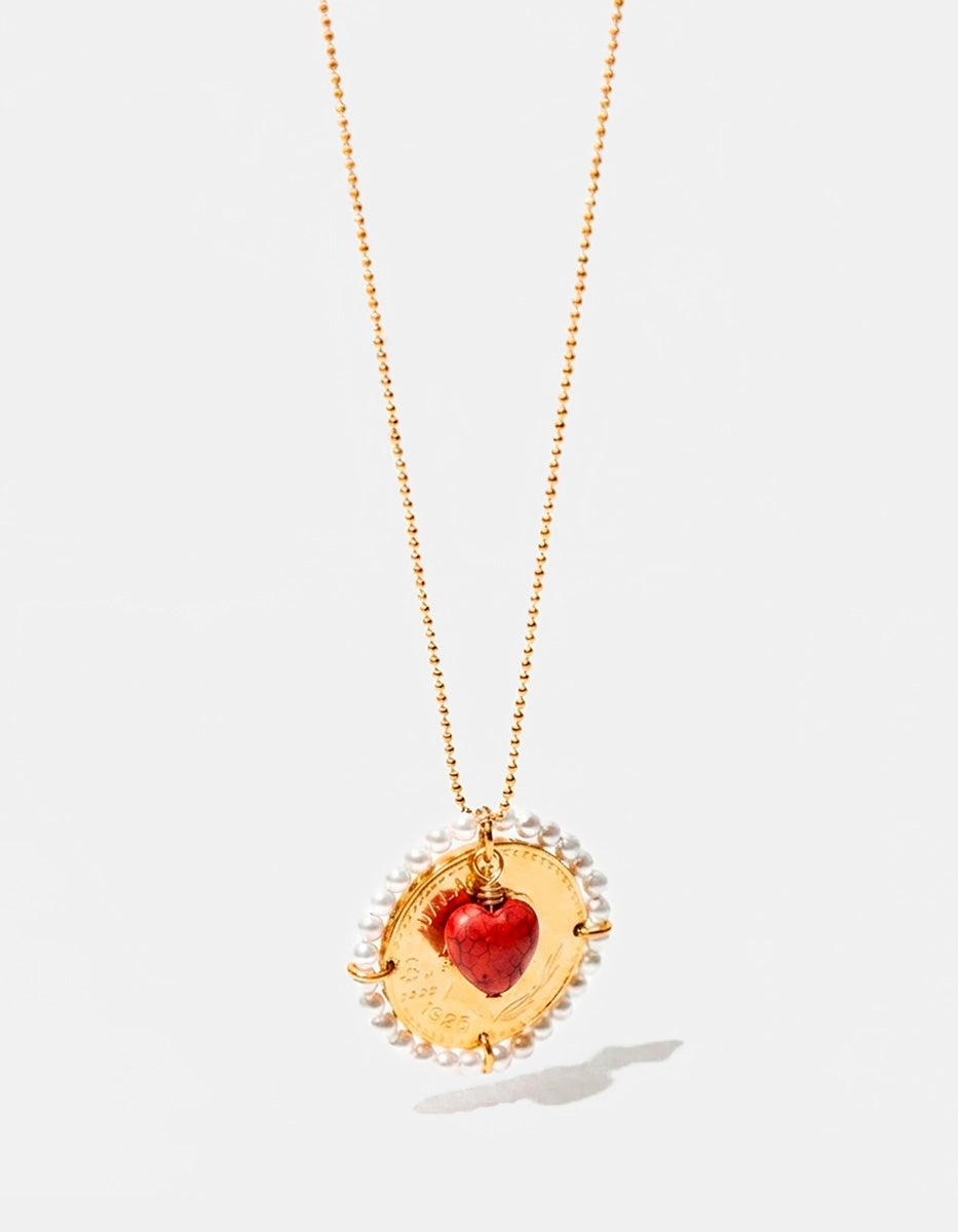 Memories Authentic Coin & Heart Charm Necklace
