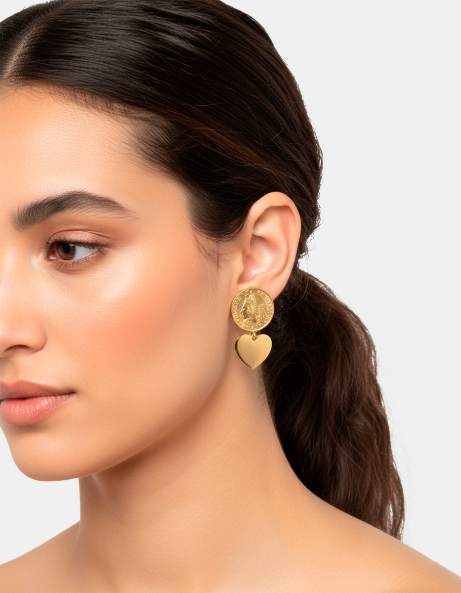 Memories Authentic Mexican Coin & Heart Earrings