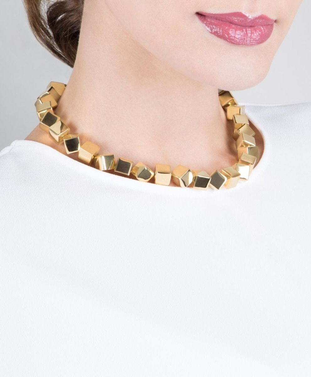 Mexican Geometry gold-plated cubes necklace