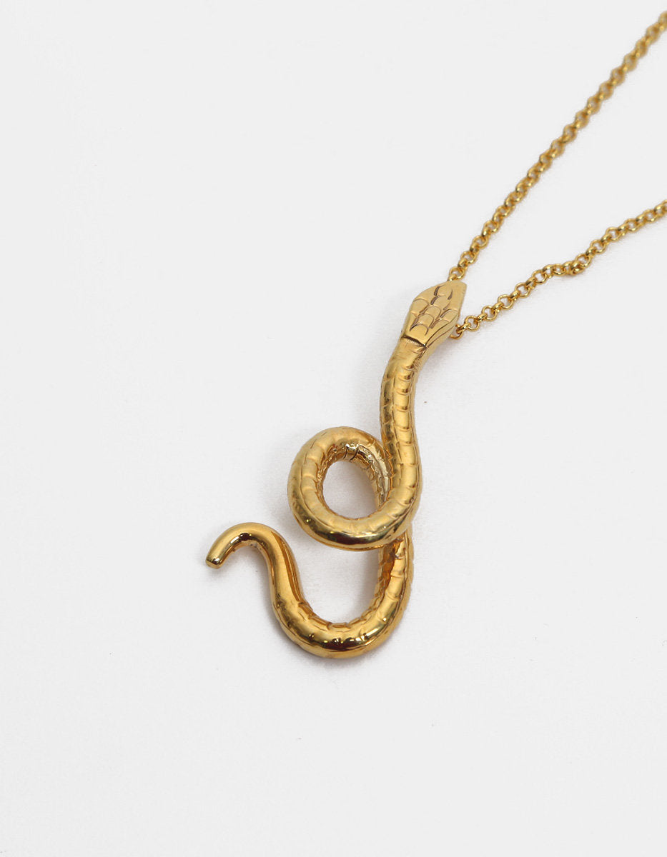 Poison gold-plated hammered snake necklace