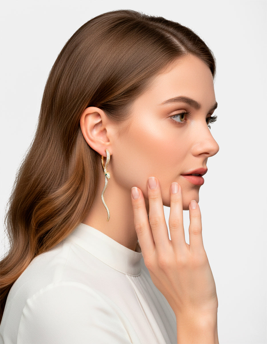 Festive Style rhodium snake earrings