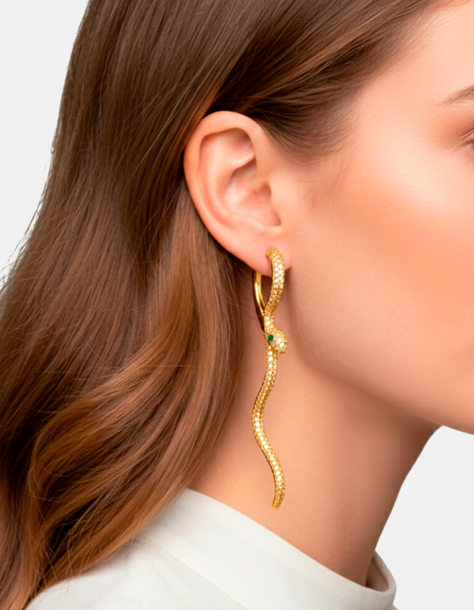 Festive Style rhodium snake earrings