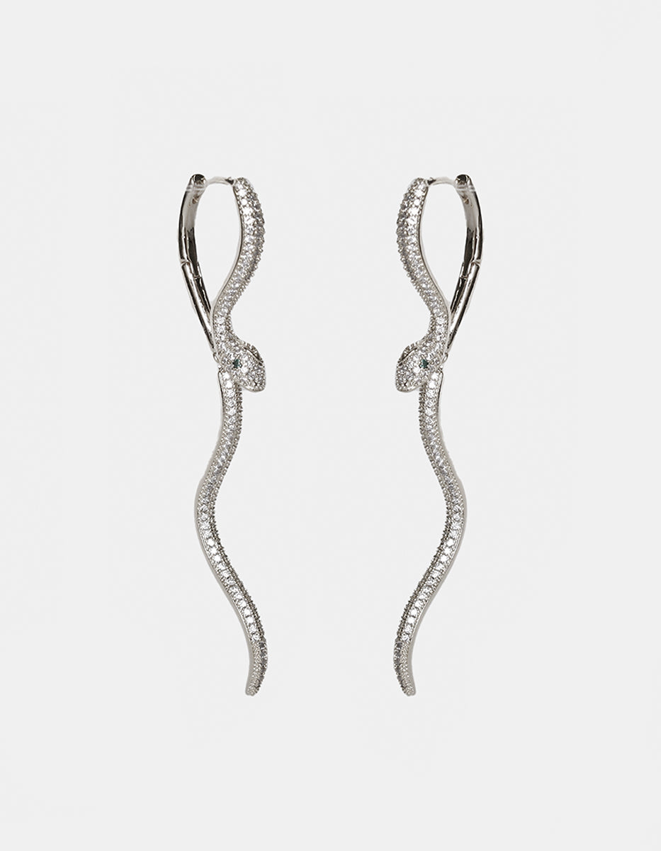 Festive Style rhodium snake earrings