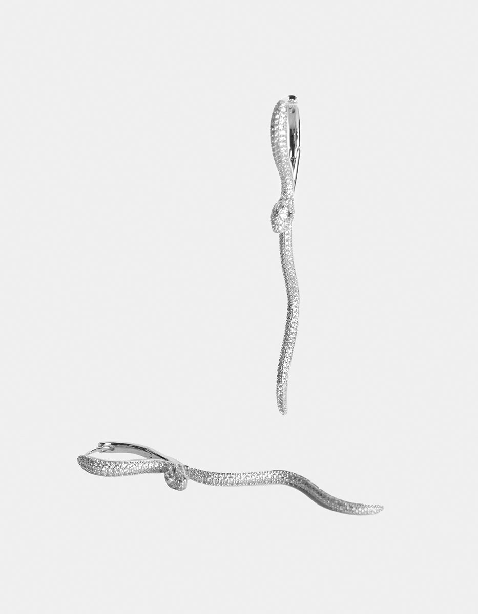 Festive Style rhodium snake earrings
