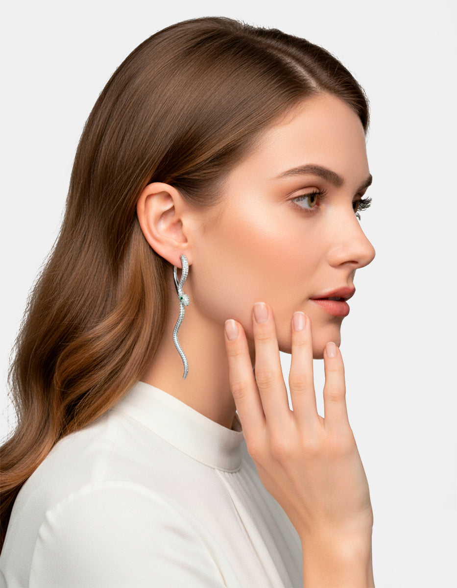 Festive Style rhodium snake earrings