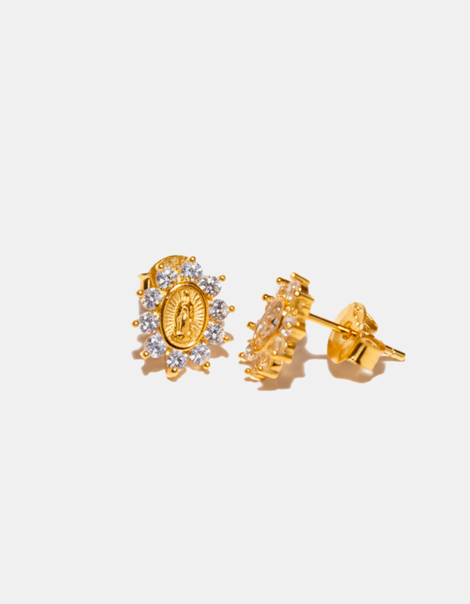 Gold-plated medal Our Lady of Guadalupe necklace stud earrings
