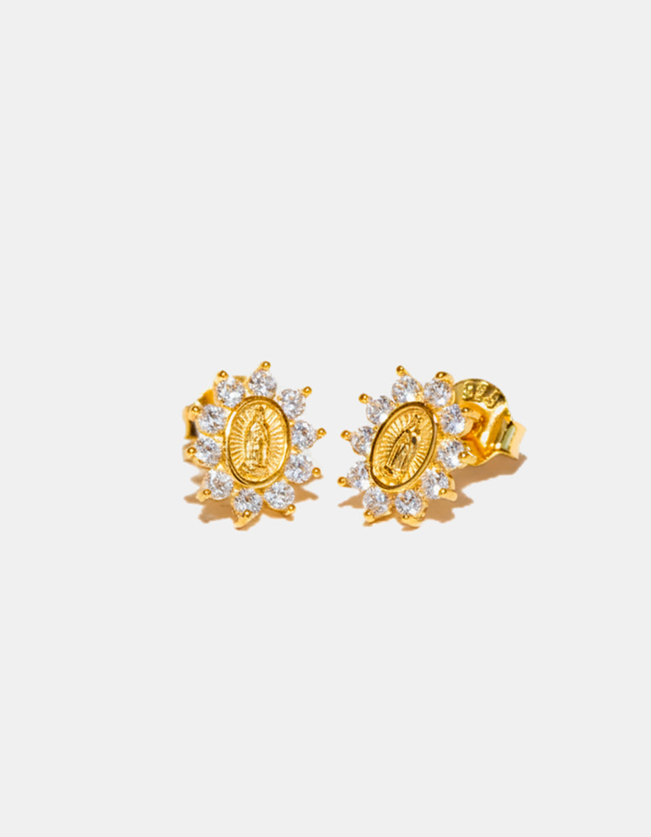 Gold-plated medal Our Lady of Guadalupe necklace stud earrings