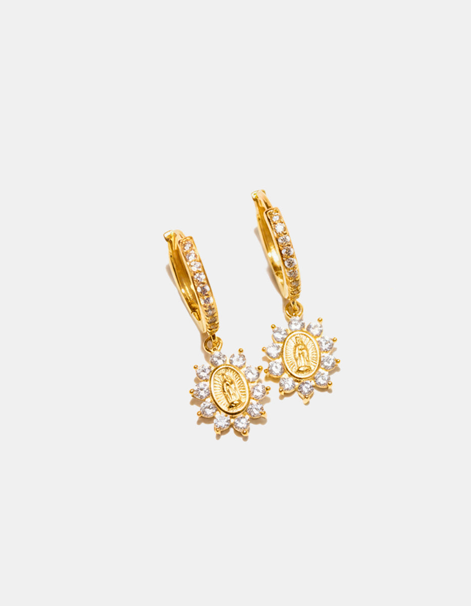 Gold-plated medal Our Lady of Guadalupe earrings