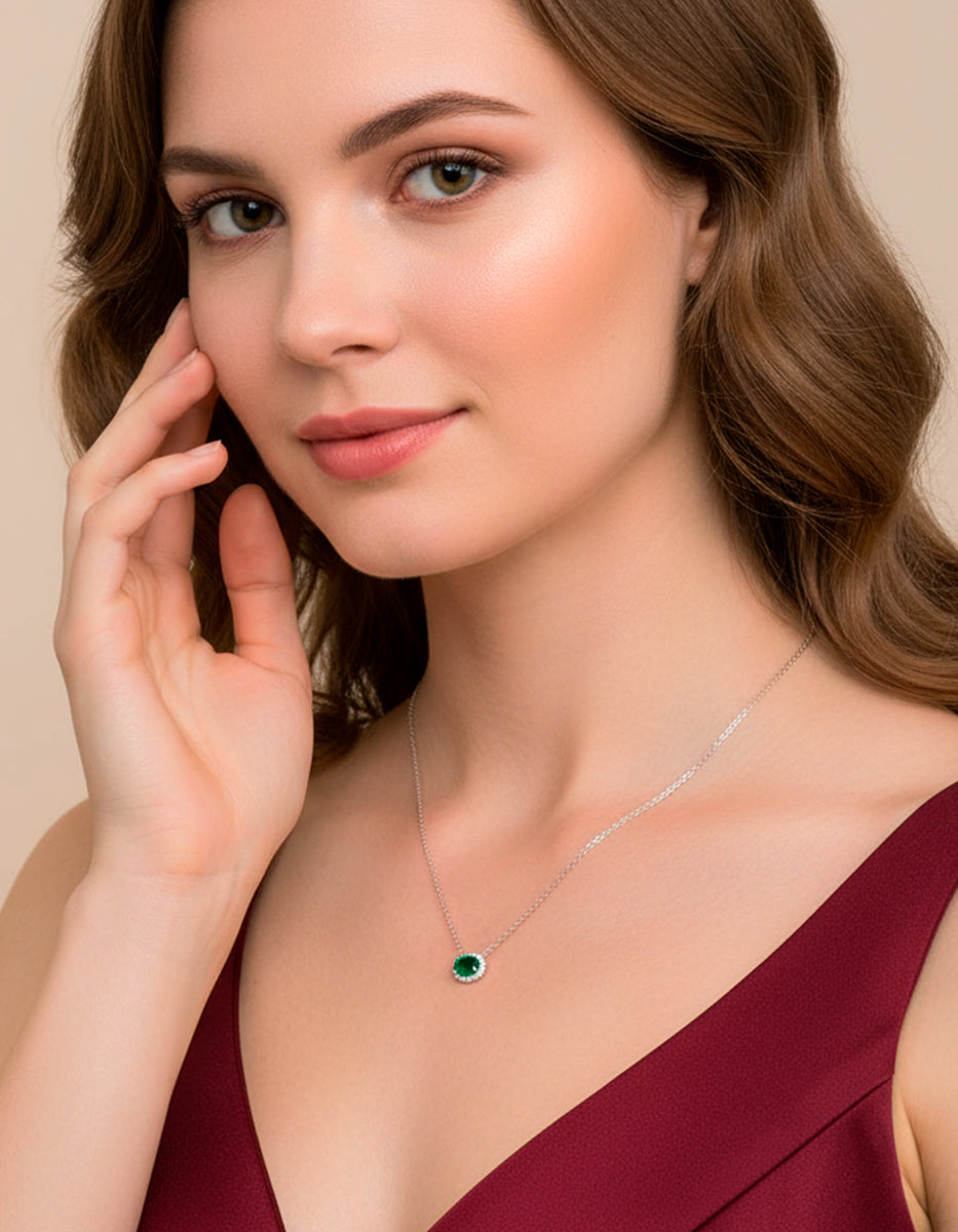 Eterna Silver rhodium & Bombay Emerald gem pendant
